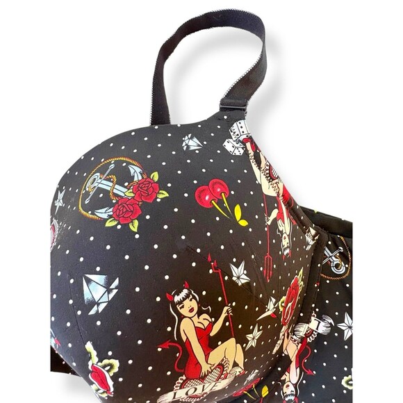 Torrid Curve Xo Plunge Push-Up Lovers Tattoo Black Underwire Bra 50B - Picture 2 of 6